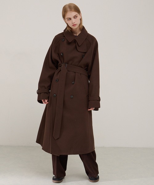 EMMA CLOTHESオーバーサイズメルトンダブルヨークラグラントレンチコート セール】2WAYオーバーサイズメルトンダブルヨークラグラントレンチ