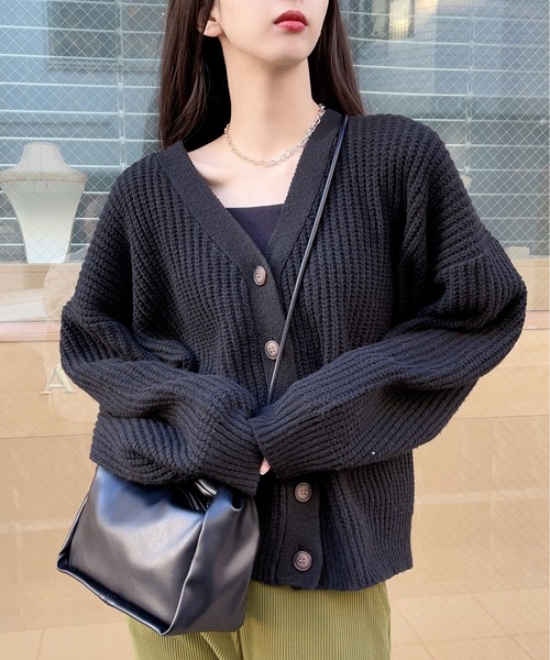 SETUP7（セットアップセブン）の「ざっくり編みとボリューム袖が旬。【SETUP7】片畦オーバーサイズニットカーディガン java nese chaco cardigan（カーディガン/ボレロ・レディース・ブラック/キャメル/グレイッシュベージュ/グレー/ホワイト・FREE）」の3枚目の写真