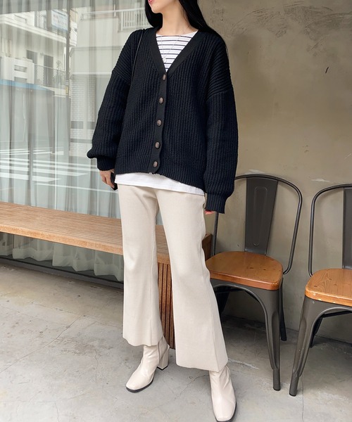 SETUP7（セットアップセブン）の「ざっくり編みとボリューム袖が旬。【SETUP7】片畦オーバーサイズニットカーディガン java nese chaco cardigan（カーディガン/ボレロ・レディース・ブラック/キャメル/グレイッシュベージュ/グレー/ホワイト・FREE）」の15枚目の写真