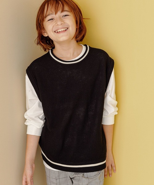 GLOBAL WORK(グローバルワーク)の「ラインニットベストセットプルオーバー/162530(ベスト・キッズ・ブラック/グリーン・140cm/110cm/130cm/150cm/120cm/160cm/100cm)」の1枚目の写真