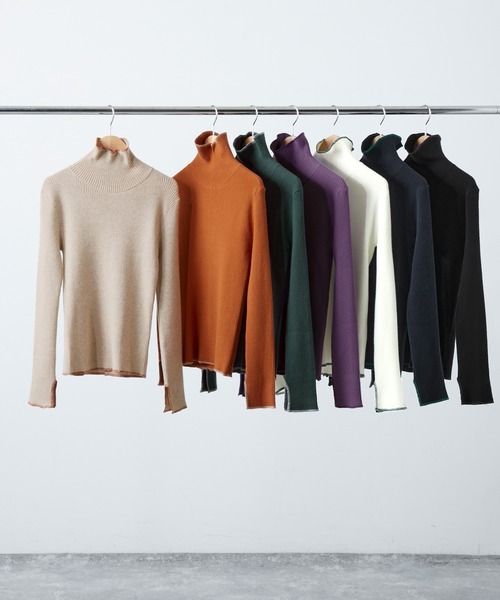 Chaco closet（チャコ クローゼット）の「ステッチ配色リブニットタートルプルオーバー（ニット/セーター・レディース・ベージュ/パープル/オレンジ/ネイビー/グリーン/ブラック/オフホワイト・FREE）」の14枚目の写真