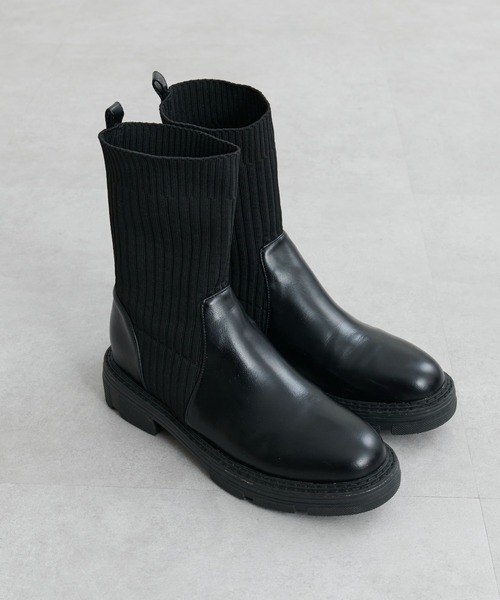 natural couture（ナチュラルクチュール）の「ソックスとブーツがドッキング/ニットコンビ厚底ブーツ（ブーツ・レディース・グレイッシュベージュ/ブラック・MEDIUM/LARGE）」の7枚目の写真