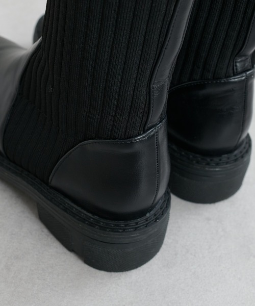 natural couture（ナチュラルクチュール）の「ソックスとブーツがドッキング/ニットコンビ厚底ブーツ（ブーツ・レディース・グレイッシュベージュ/ブラック・MEDIUM/LARGE）」の13枚目の写真