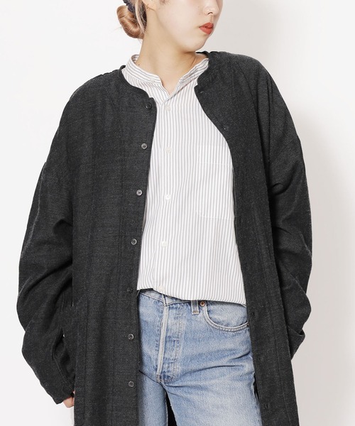 HARVESTY(ハーベスティ)の「HARVESTY/ハーベスティ ウールコットンツイルアトリエローブ シャツワンピース(ワンピース・レディース・ベージュ/ブラック/オリーブ・2/1)」の14枚目の写真