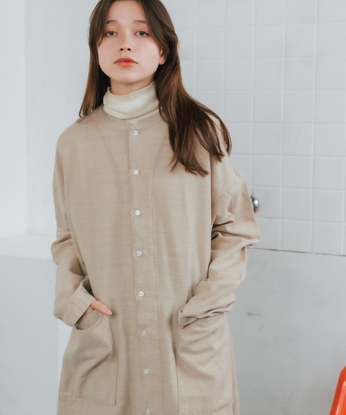 HARVESTY(ハーベスティ)の「HARVESTY/ハーベスティ ウールコットンツイルアトリエローブ シャツワンピース(ワンピース・レディース・ベージュ/ブラック/オリーブ・2/1)」の15枚目の写真