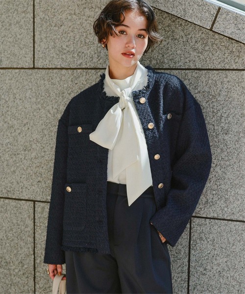 セール】ツイードジャケット（ノーカラージャケット）｜titivate