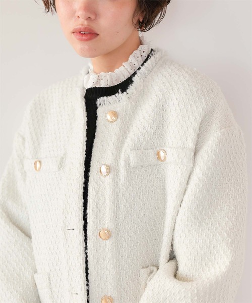 新品タグ付き♡MAXMARA ツイードベロア ノーカラージャケット ミドルネック 新品タグ付き♡MAXMARA ツイードベロア ノーカラージャケット ミドル