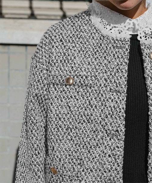 titivate(ティティベイト)の「ツイードジャケット(ノーカラージャケット・レディース・ブラック/オフホワイト/ブラック系その他/ネイビー・L/S/M)」の22枚目の写真