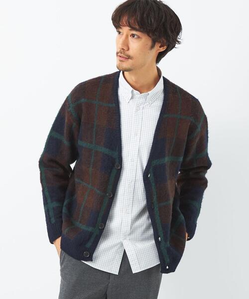 green label relaxing(グリーンレーベルリラクシング)の「チェック ジャカード 起毛 Vネック カーディガン(カーディガン/ボレロ・メンズ・ベージュ/ネイビー・S/M/XL/L)」の2枚目の写真