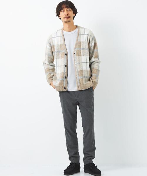 green label relaxing(グリーンレーベルリラクシング)の「チェック ジャカード 起毛 Vネック カーディガン(カーディガン/ボレロ・メンズ・ベージュ/ネイビー・S/M/XL/L)」の6枚目の写真