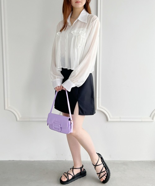 Loueme（ルエム）の「リボン＆フリルショート丈シアーシャツブラウス（シャツ/ブラウス・レディース・ミント/ピンク/ホワイト/ライトブルー/ブラック/アイボリー・FREE）」の20枚目の写真