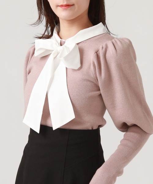 archives（アルシーヴ）の「２ｗａｙボウタイパフスリーブニット（ニット/セーター・レディース・ピンクベージュ/ブラック/アイボリー・MEDIUM）」の3枚目の写真