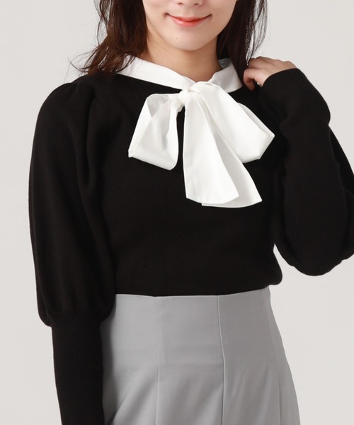 archives（アルシーヴ）の「２ｗａｙボウタイパフスリーブニット（ニット/セーター・レディース・ピンクベージュ/ブラック/アイボリー・MEDIUM）」の19枚目の写真