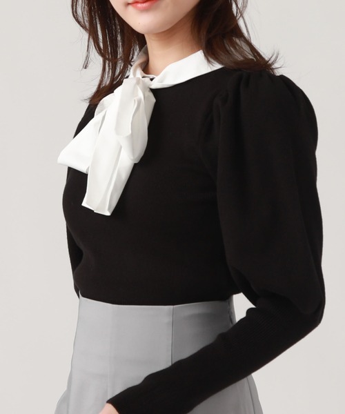 archives（アルシーヴ）の「２ｗａｙボウタイパフスリーブニット（ニット/セーター・レディース・ピンクベージュ/ブラック/アイボリー・MEDIUM）」の21枚目の写真