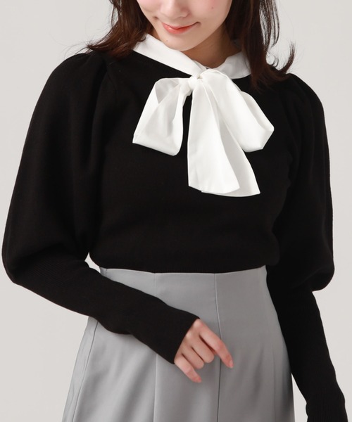 archives（アルシーヴ）の「２ｗａｙボウタイパフスリーブニット（ニット/セーター・レディース・ピンクベージュ/ブラック/アイボリー・MEDIUM）」の20枚目の写真