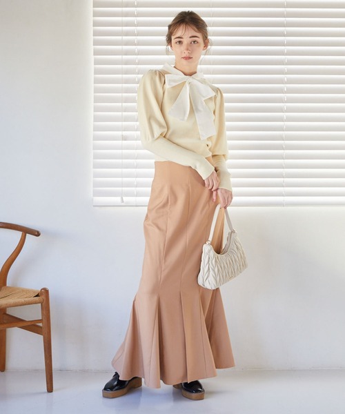 archives（アルシーヴ）の「２ｗａｙボウタイパフスリーブニット（ニット/セーター・レディース・ピンクベージュ/ブラック/アイボリー・MEDIUM）」の10枚目の写真