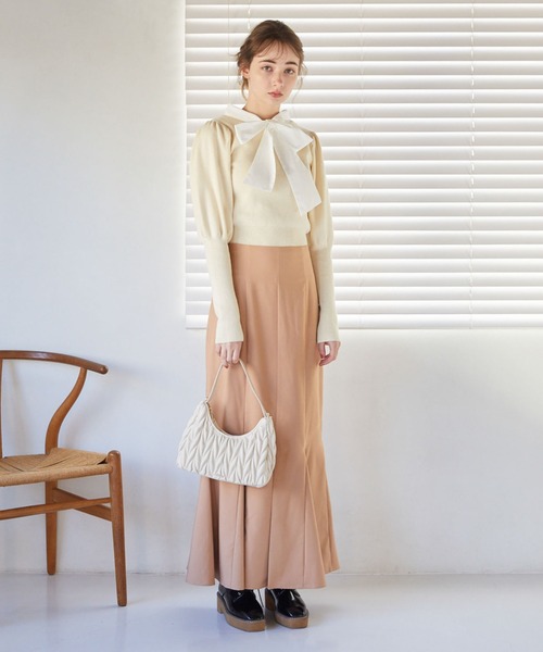 archives（アルシーヴ）の「２ｗａｙボウタイパフスリーブニット（ニット/セーター・レディース・ピンクベージュ/ブラック/アイボリー・MEDIUM）」の8枚目の写真