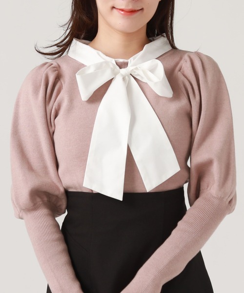 archives（アルシーヴ）の「２ｗａｙボウタイパフスリーブニット（ニット/セーター・レディース・ピンクベージュ/ブラック/アイボリー・MEDIUM）」の12枚目の写真