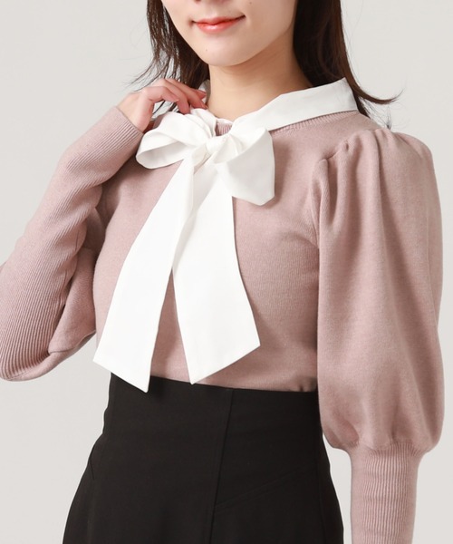 archives（アルシーヴ）の「２ｗａｙボウタイパフスリーブニット（ニット/セーター・レディース・ピンクベージュ/ブラック/アイボリー・MEDIUM）」の13枚目の写真