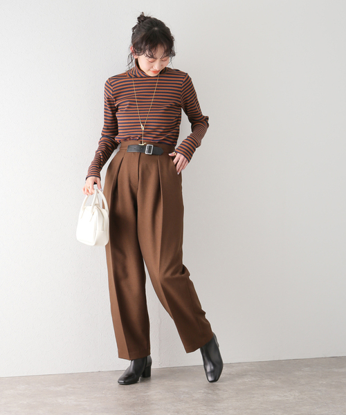 B.C STOCK（ベーセーストック）の「ORIGINAL ボーダータートルカットソー（Tシャツ/カットソー・レディース・ベージュ/ブラウン/ブラック・FREE）」の7枚目の写真
