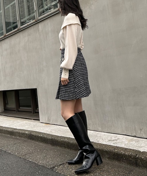 INGNI（イング）の「2WAYリボン／オフショルニット（ニット/セーター・レディース・ブルー/アイボリー/ブラック・M）」の18枚目の写真