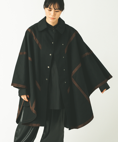 JOURNAL STANDARD(ジャーナルスタンダード)の「【KIARIS vintage&closet × JS】テープディテールポンチョコート(ポンチョ・レディース・ベージュ/ブラック・FREE)」の2枚目の写真