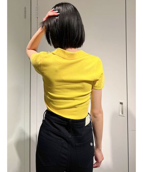 GYDA（ジェイダ）の「FRONT ZIP UP POLOニットトップス（ニット/セーター・レディース・イエロー/ブラック/オフホワイト・FREE）」の9枚目の写真