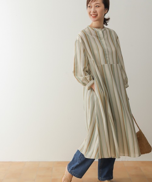 美品 DOORSドアーズきれい色UR TECH カラーストライプワンピース♪ セール】『UR TECH Smart Linen Touch』カラーストライプ