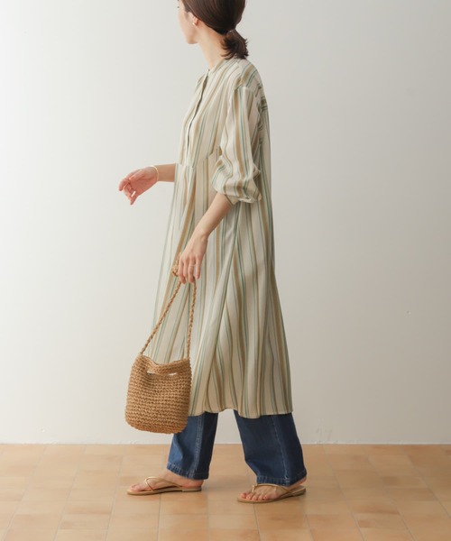 URBAN RESEARCH DOORS（アーバンリサーチドアーズ）の「『UR TECH Smart Linen Touch』カラーストライプワンピース（ワンピース・レディース・ミント/ブルー/パープル・MEDIUM）」の8枚目の写真