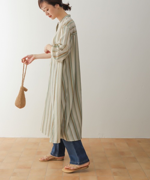 URBAN RESEARCH DOORS（アーバンリサーチドアーズ）の「『UR TECH Smart Linen Touch』カラーストライプワンピース（ワンピース・レディース・ミント/ブルー/パープル・MEDIUM）」の9枚目の写真