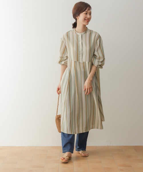 URBAN RESEARCH DOORS（アーバンリサーチドアーズ）の「『UR TECH Smart Linen Touch』カラーストライプワンピース（ワンピース・レディース・ミント/ブルー/パープル・MEDIUM）」の13枚目の写真