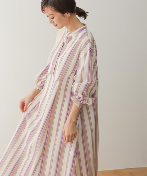 縞々 アーバンリサーチドアーズ 22SS スタンドカラーストライプワンピース