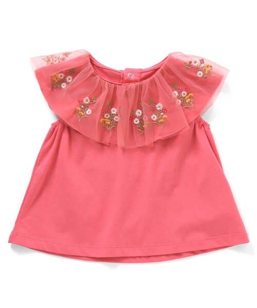 Seraph（セラフ）の「チュール刺繍トップス（Tシャツ/カットソー・キッズ・サーモンピンク/ブラック/オフホワイト・80/90/95/100/110/120/130/140）」の3枚目の写真