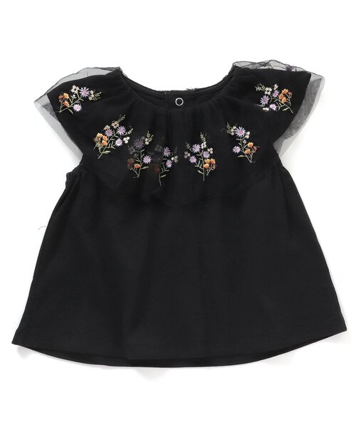 Seraph（セラフ）の「チュール刺繍トップス（Tシャツ/カットソー・キッズ・サーモンピンク/ブラック/オフホワイト・80/90/95/100/110/120/130/140）」の2枚目の写真