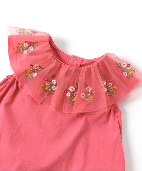 Seraph（セラフ）の「チュール刺繍トップス（Tシャツ/カットソー・キッズ・サーモンピンク/ブラック/オフホワイト・80/90/95/100/110/120/130/140）」の6枚目の写真