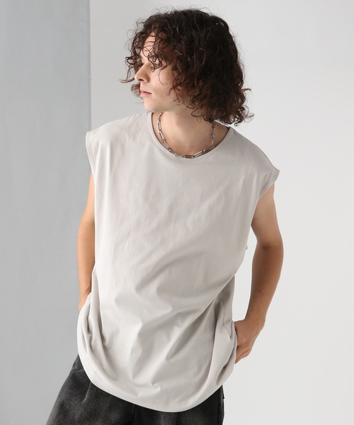 HARE(ハレ)の「ユルノースリーブBIGカット(HARE)(Tシャツ/カットソー・メンズ・ブラック/ホワイト/グレー/オレンジ/イエロー/ブラック系その他/グレー系その他/ホワイト系その他/ライトグレー/グレー系その他2/ブラック×シルバー/レッド系その他/グレー系その他3・FREE/SMALL/MEDIUM)」の6枚目の写真