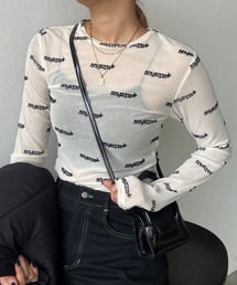 SHAGGIE | フロックプリントクルーネックチュールトップス(Tシャツ/カットソー)