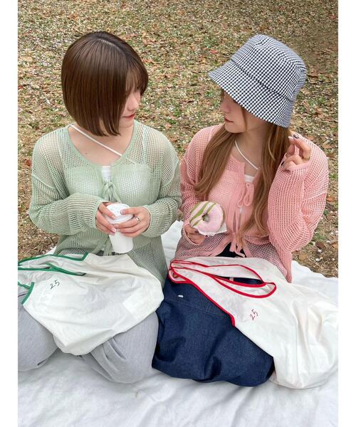 Green　Parks（グリーンパークス）の「SET2点 透かしカーデ+キャミソール（カーディガン/ボレロ・レディース・グリーン/ピンク・FREE）」の4枚目の写真