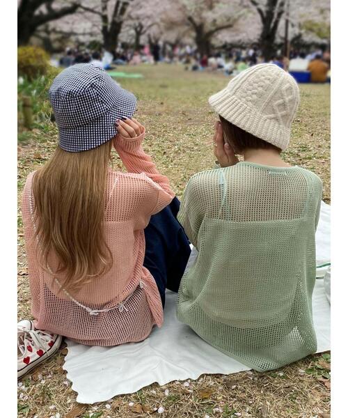 Green　Parks（グリーンパークス）の「SET2点 透かしカーデ+キャミソール（カーディガン/ボレロ・レディース・グリーン/ピンク・FREE）」の5枚目の写真