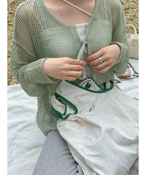 Green　Parks（グリーンパークス）の「SET2点 透かしカーデ+キャミソール（カーディガン/ボレロ・レディース・グリーン/ピンク・FREE）」の9枚目の写真