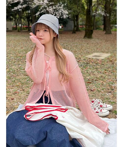 Green　Parks（グリーンパークス）の「SET2点 透かしカーデ+キャミソール（カーディガン/ボレロ・レディース・グリーン/ピンク・FREE）」の10枚目の写真