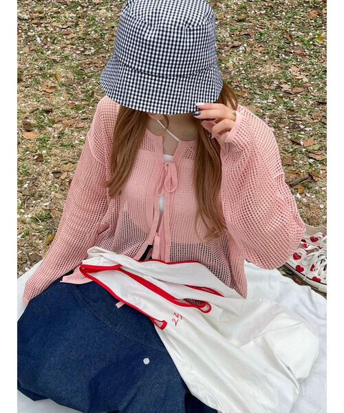 Green　Parks（グリーンパークス）の「SET2点 透かしカーデ+キャミソール（カーディガン/ボレロ・レディース・グリーン/ピンク・FREE）」の11枚目の写真