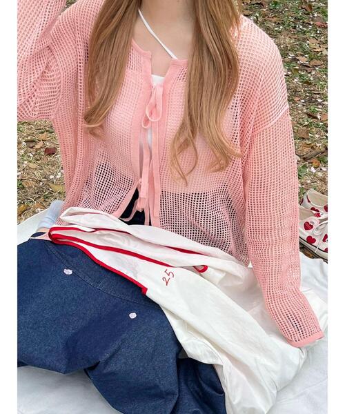 Green　Parks（グリーンパークス）の「SET2点 透かしカーデ+キャミソール（カーディガン/ボレロ・レディース・グリーン/ピンク・FREE）」の12枚目の写真