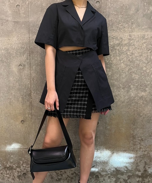 sheller シェリエ チェックツイードミニスカート　ツイード ブラック TOY ZIP pocket tight skirt – shéller / シェリエ