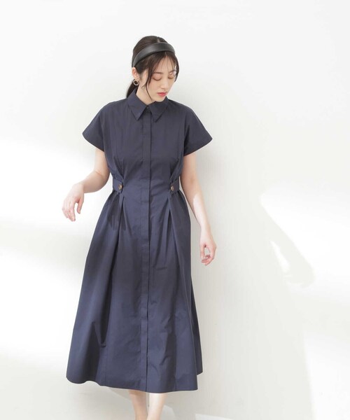 N.(N. Natural Beauty Basic)(エヌエヌナチュラルビューティーベーシック)の「◆サイドボタンベルトシャツワンピース(ワンピース・レディース・ネイビー/オフホワイト/ブルー・SMALL/MEDIUM)」の9枚目の写真