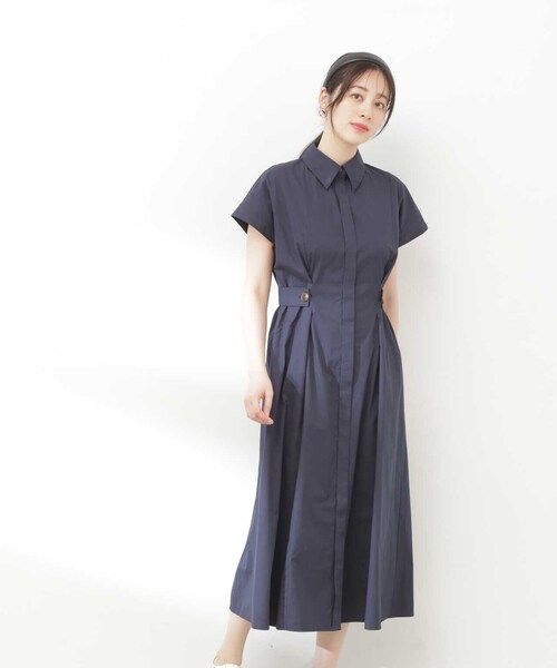 N.(N. Natural Beauty Basic)(エヌエヌナチュラルビューティーベーシック)の「◆サイドボタンベルトシャツワンピース(ワンピース・レディース・ネイビー/オフホワイト/ブルー・SMALL/MEDIUM)」の4枚目の写真