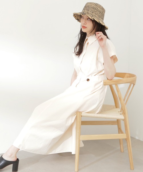 N.(N. Natural Beauty Basic)(エヌエヌナチュラルビューティーベーシック)の「◆サイドボタンベルトシャツワンピース(ワンピース・レディース・ネイビー/オフホワイト/ブルー・SMALL/MEDIUM)」の1枚目の写真