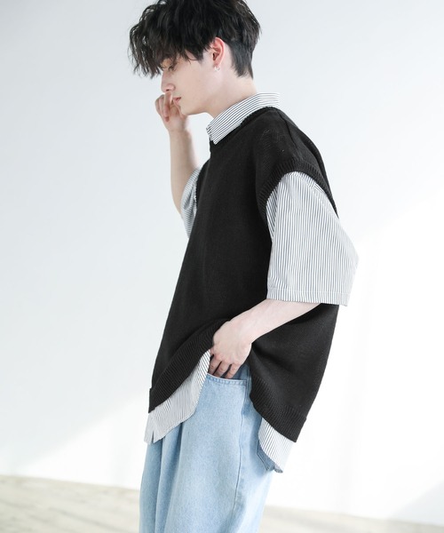 ASTRONOMY（アストロノミー）の「Buyer's Select / 綿麻サマーニットベスト（ベスト・メンズ・ライトグレー/ブラック/ブルー系/ベージュ系・M/L/XL）」の5枚目の写真