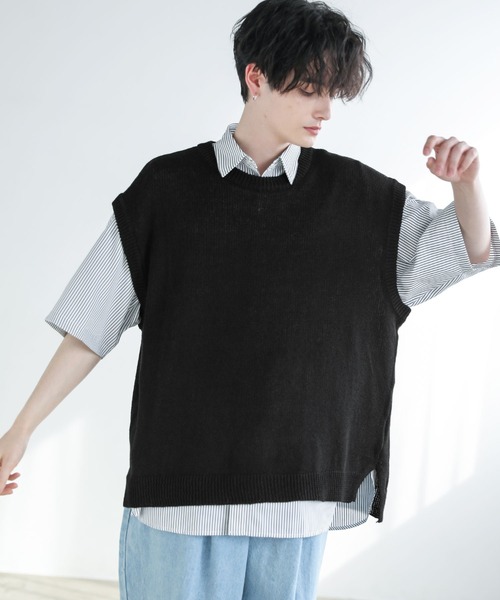 ASTRONOMY（アストロノミー）の「Buyer's Select / 綿麻サマーニットベスト（ベスト・メンズ・ライトグレー/ブラック/ブルー系/ベージュ系・M/L/XL）」の7枚目の写真