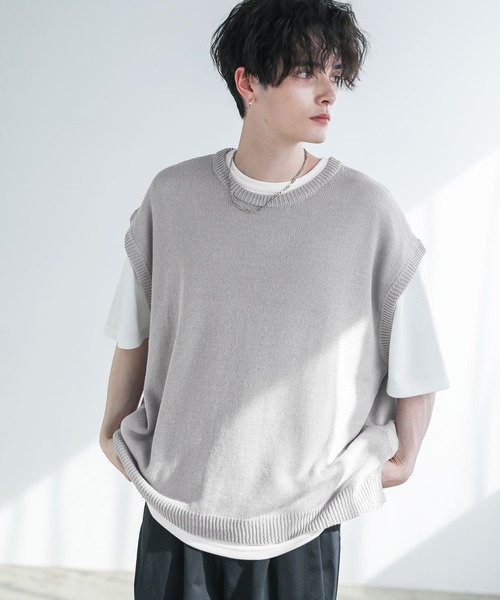 ASTRONOMY（アストロノミー）の「Buyer's Select / 綿麻サマーニットベスト（ベスト・メンズ・ライトグレー/ブラック/ブルー系/ベージュ系・M/L/XL）」の14枚目の写真